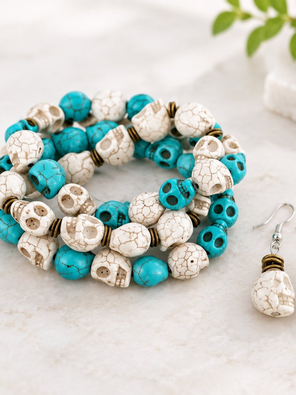 Set of 3 Goth/Halloween Bracelets in Skulls - Set of Earrings included